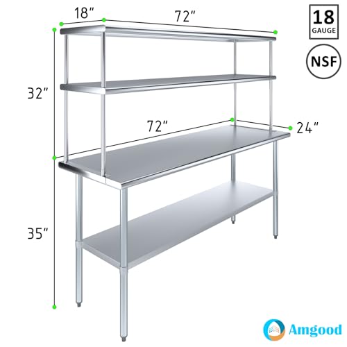Stainless Steel Work Table Double Tier Overshelf