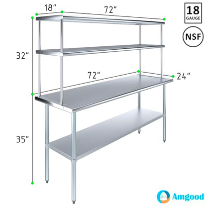 Stainless Steel Work Table Double Tier Overshelf