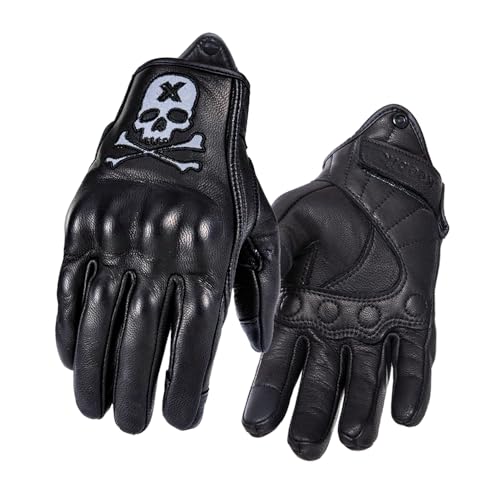 Goatskin Leather Motorcycle Motorbike Powersports Racing Gloves Reflective Skull Touchscreen for Men and Women Model