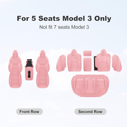 Tesla Model 3 Car Seat Covers Nappa Leather Car Interior Seat Airbag Compatible Cushion Cover Full Set Custom Fit 2023 2022 2021 2020 2019 2018