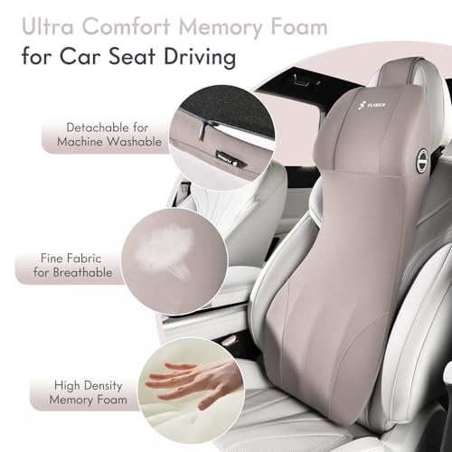 Lumbar Support Pillow and Car Neck Pillow Memory Foam Integrated Lumbar Support Cushion with Headrest Pillow Ergonomic Car Seat Back Support for Head Waist Support Sciatica Pain Relief