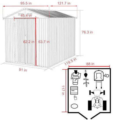 8x10FT Outdoor Storage Shed with Thickened Galvanized Steel