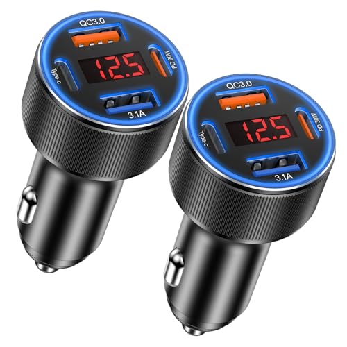 Car Charger USB C with Voltmeter (2 Count)