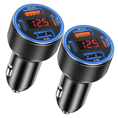 Car Charger USB C with Voltmeter (2 Count)