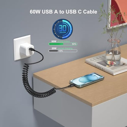Coiled USB C Cable for Car (3 Count)