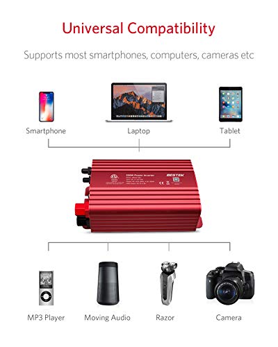 500W Power Inverter DC 12V to 110V AC Converter with Alligator Battery Clamp 4.8A Dual USB Car Charger ETL Listed