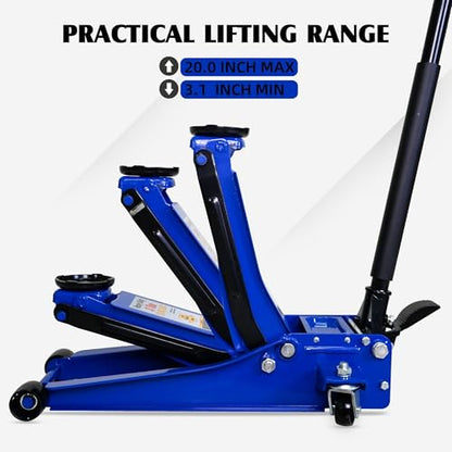 6600lbs 3Ton Low Profile Floor Jack with Foot Pedal Dual Piston Hydraulic