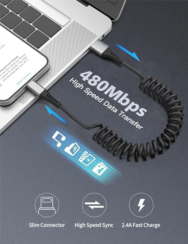 Coiled USB to Lightning Cable 3FT for Car