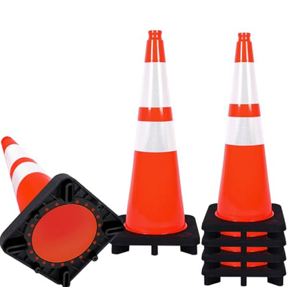 Traffic Cones 28 inch 6 Pack Heavy Duty Safety Cones Orange with Reflective Collars Fit Parking Lot