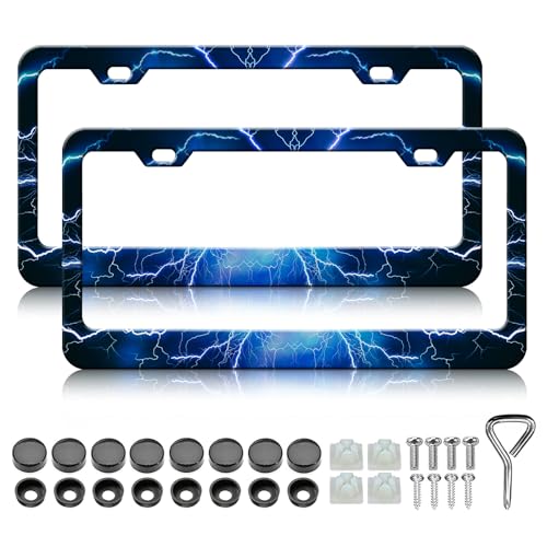 Blue Lightning License Plate Frames