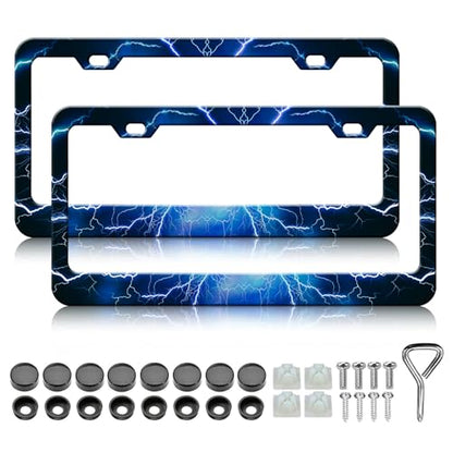 Blue Lightning License Plate Frames
