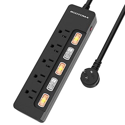 Black Appliance Extension Cord with Individual Switches on Off
