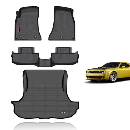 Floor Mats & Cargo Liner for 2015 2016 2017 2018 2019 2020 2021 2022 2023 Dodge Challenger RWD All Weather Car Mats Trunk Mat Dodge Challenger RWD Floor Mats Accessories