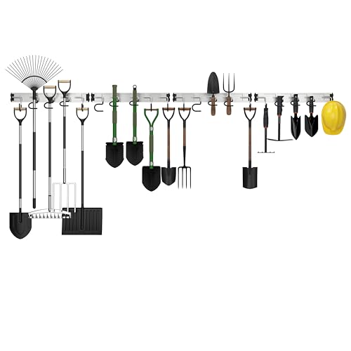 69'' Aluminum Alloy Garden Tool Organizer Wall Mount Garage Organizers and Storage with Hooks Tool Hangers for Shed Hooks for Shovel