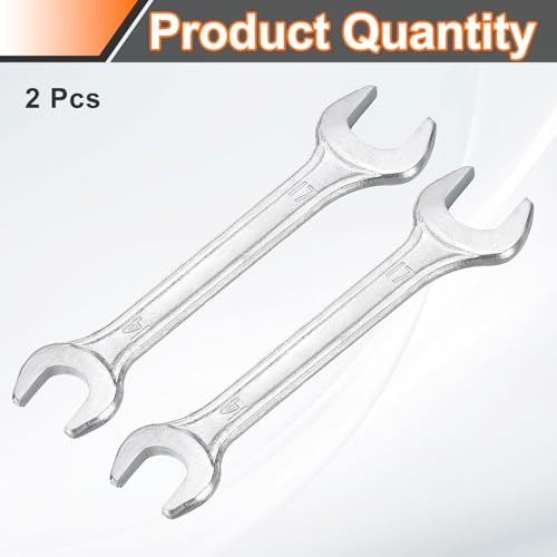 2pcs Double Open End Wrench 14mm x 17mm Metric 15 Degree Offset Angle Small Flat Head Wrench Galvanizing Open Ended Spanner for Automotive Repair Furniture Assembly (2 Count)