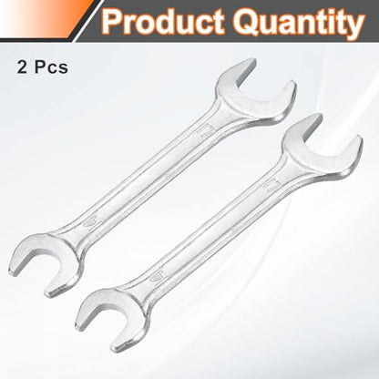 2pcs Double Open End Wrench 14mm x 17mm Metric 15 Degree Offset Angle Small Flat Head Wrench Galvanizing Open Ended Spanner for Automotive Repair Furniture Assembly (2 Count)