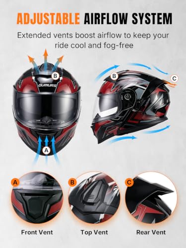 Modular Motorcycle Helmets Full Face Flip up Street Bike Motorcycle Helmet for Unisex Adult Red