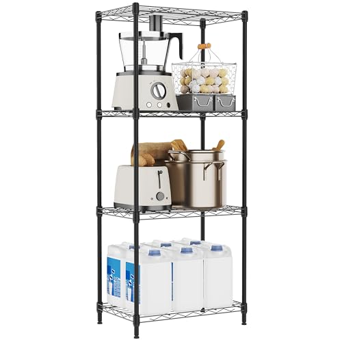 4 Tiers Shelf Metal Storage Shelves Wire Rack Closet Organizers for Garage Kitchen Bathroom Laundry Black 11.8" D x 17.7" W x 41.9" H