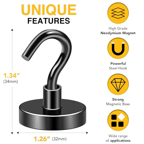 Magnetic Hooks 20pcs 120lbs Cruise Essentials 2026 Magnet Hook Black (20 Count)