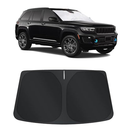 Sun Shade for Jeep Grand Cherokee 4XE 2024 Accessories Windshield Sun Shade Window Shade UV Rays Protection Sun Visor Cover with Steering Wheel Sunshade Storage Bag