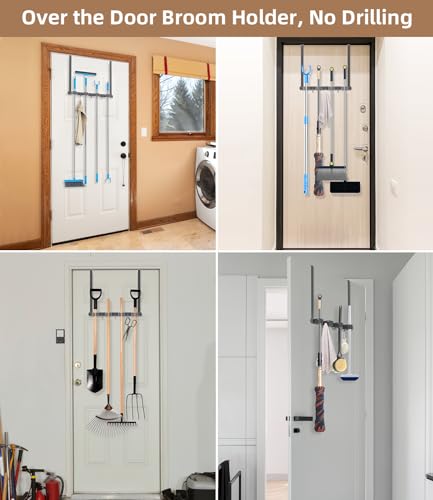 Broom Holder Over The Door with Hooks