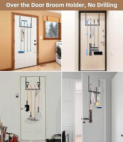Broom Holder Over The Door with Hooks