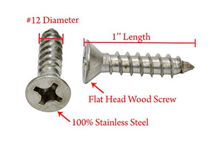 12 X 1'' Stainless Steel Flat Head Phillips Wood Screw (50 Count)