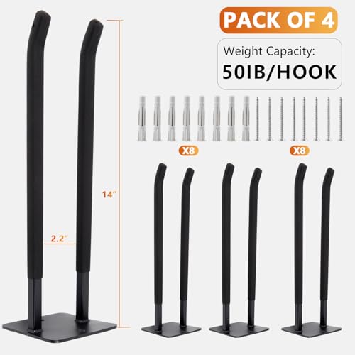 4 Pack Steel Wall Mount Double Garage Storage Hooks (4 Count)