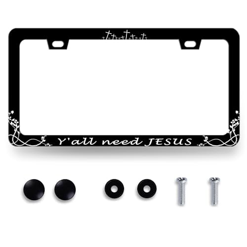 Stainless Steel Y'all Need Jesus Christian License Plate Frame 12.3 x 6.3In