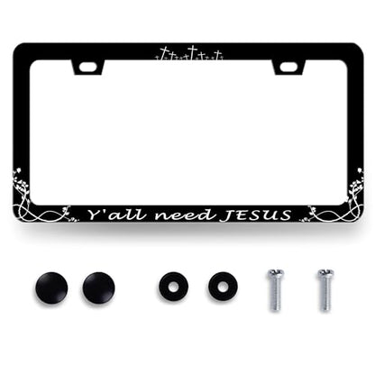 Stainless Steel Y'all Need Jesus Christian License Plate Frame 12.3 x 6.3In