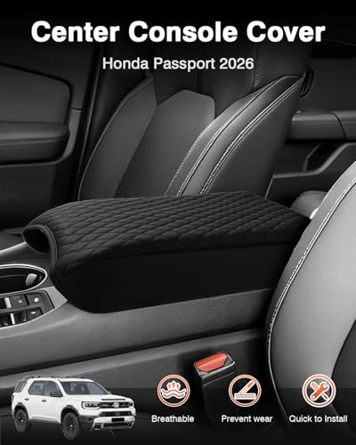 Center Console Cover for Honda Passport 2026 Armrest Cover Center Console Cushion Pad Leather Middle Console Arm Rest Lids Protector for Passport TrailSport