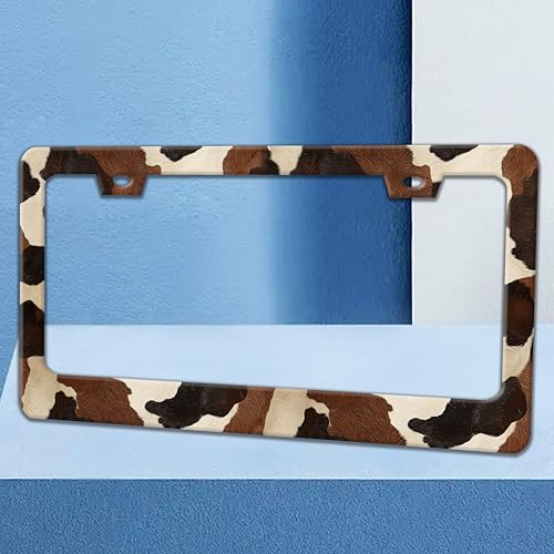 Cow Print Texture License Plate Frame Stainless Steel Car Parts 6x12 Inch