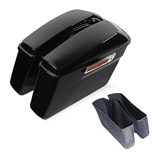 Vivid Black Hard Saddlebags with Chrome Latches Lock&Key Set Fit for Harley Touring Road King Street Glide Electra Ultra 2014 (2 Count)