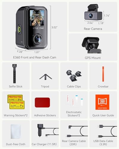 E360 ACE All Channel Dash Cam 585° Fisheye Selfie Stick Tripod