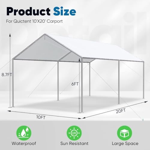 10x20 ft Heavy Duty Car Canopy Galvanized Frame Carport Outdoor Party Tent Boat Shelter with 3 Reinforced Steel Cables (200 Sq Ft)