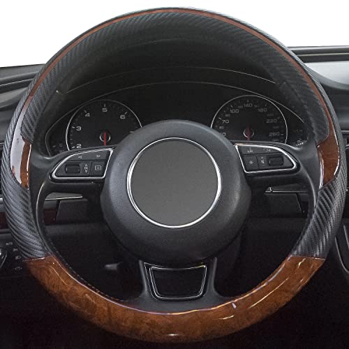 Wood Grain Steering Wheel Cover Black Universal Microfiber Leather