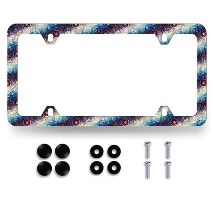 Blue Purple Mandala License Plate Frame Boho License Holder with 4 Holes