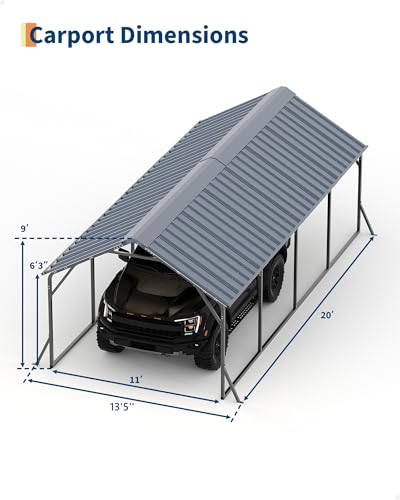 11 ft x20 ft x9 ft Vertical Roof Metal Carport