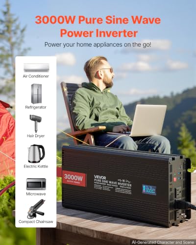 Pure Sine Wave Inverter 3000 Watts 12V DC to 120V AC Power Inverter