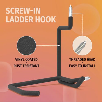 4 Pack 5.7 Inch Screw in Ladder Hooks for Garage Wall (4 Count)