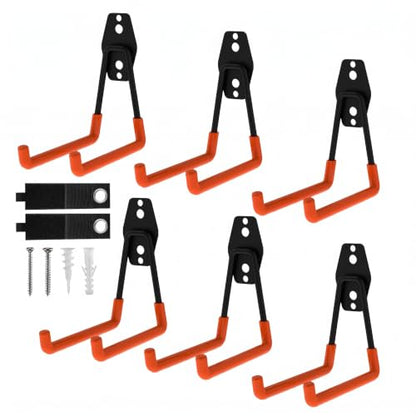 Garage Hooks 6 Pack Medium Square Wall Hooks for Hanging Heavy Duty Ladders (6 Count)