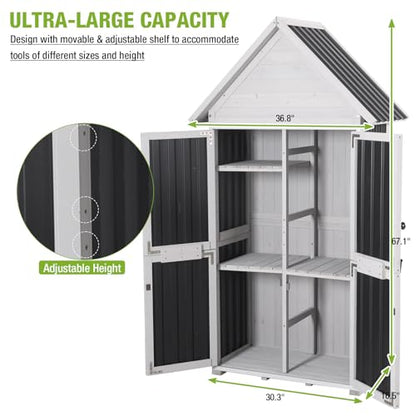 Outdoor Storage Shed Cabinet Strong Iron Frame Surrounding Garden Tool Storage with Adjustable Shelfs