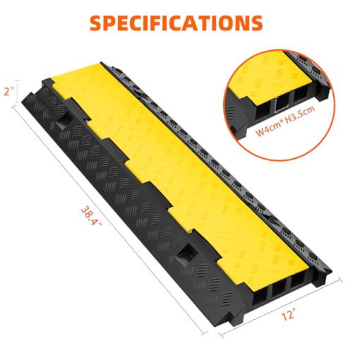 2 Pack 3 Channel Cable Protector Ramp Traffic Wire and Hose Ramp Cord Cover Heavy Duty Channels 44