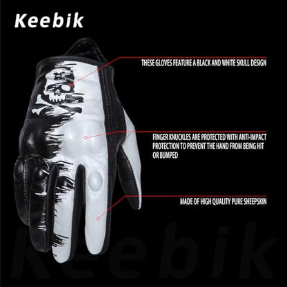 Goatskin Leather Motorcycle Motorbike Powersports Racing Gloves Reflective Skull Touchscreen for Men and Women Model