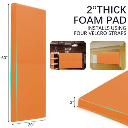 60" 72" High Gym Wall Padding 2" Thick Foam Basketball Court Wall Mount Protector for Garage Taekwondo Babyroom