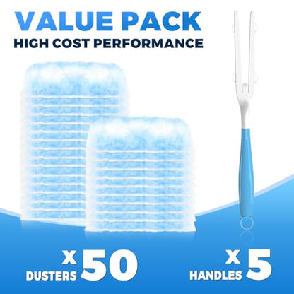 50PCS Microfiber Duster Refills Kit with 5 Handles Compatible with Swiffer (50 Count)