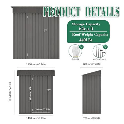 Outdoor Storage Shed 5x3x6FT Pitched Roof