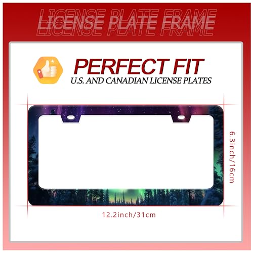 Starry Sky Aurora Forest License Plate Frame Stainless Steel with Screws