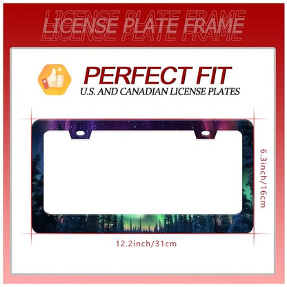 Starry Sky Aurora Forest License Plate Frame Stainless Steel with Screws