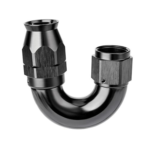 6AN 180 Degree PTFE One Piece Full Flow End Hose Fitting Aluminum Black